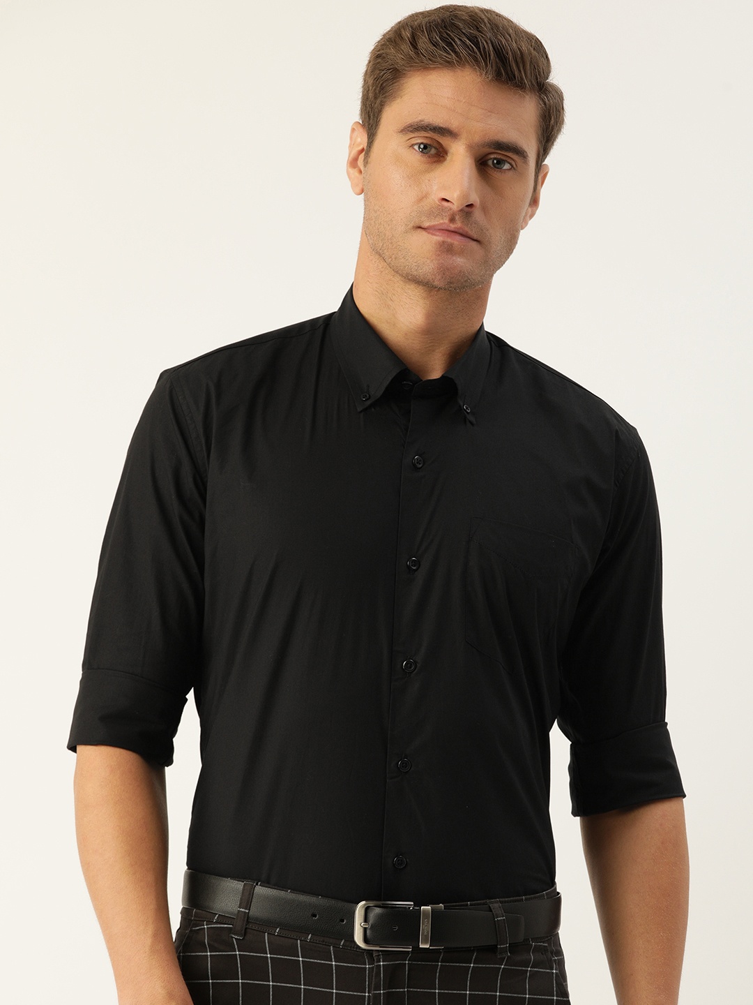 

Hancock Men Black Slim Fit Solid Formal Shirt