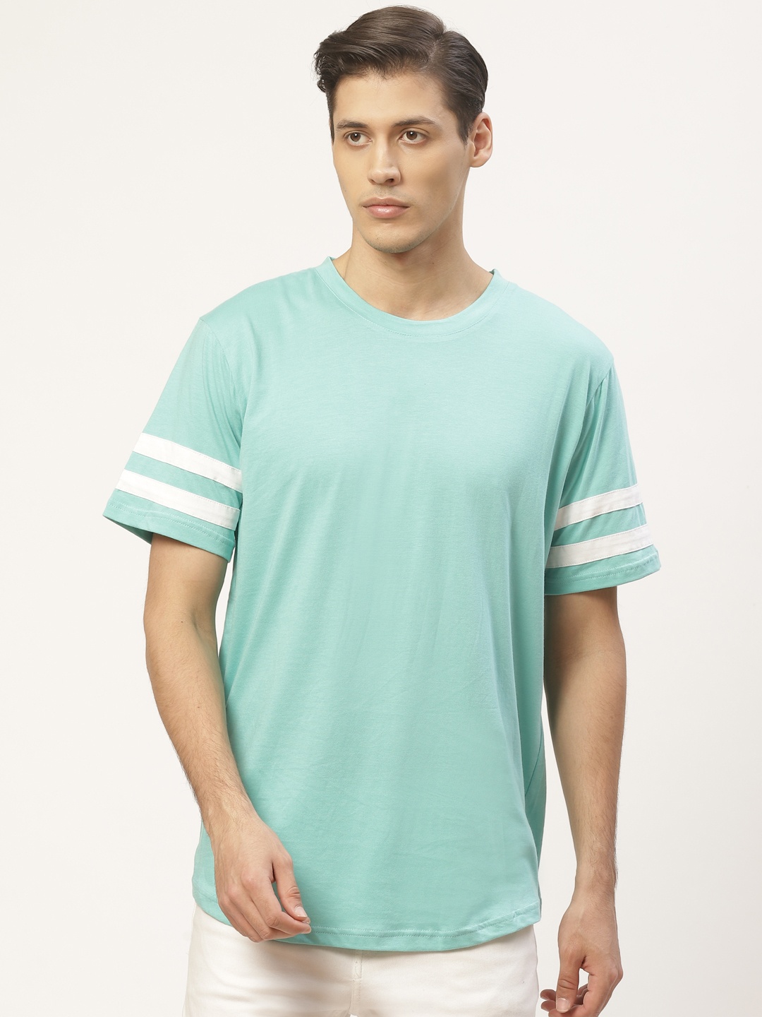 

PAUSE SPORT Men Sea Green Solid Round Neck Pure Cotton T-shirt