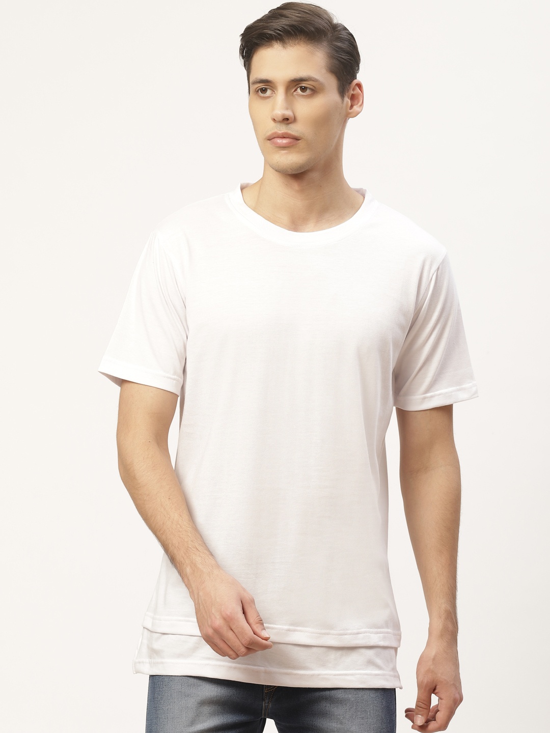 

PAUSE SPORT Men White Solid Round Neck Pure Cotton T-shirt