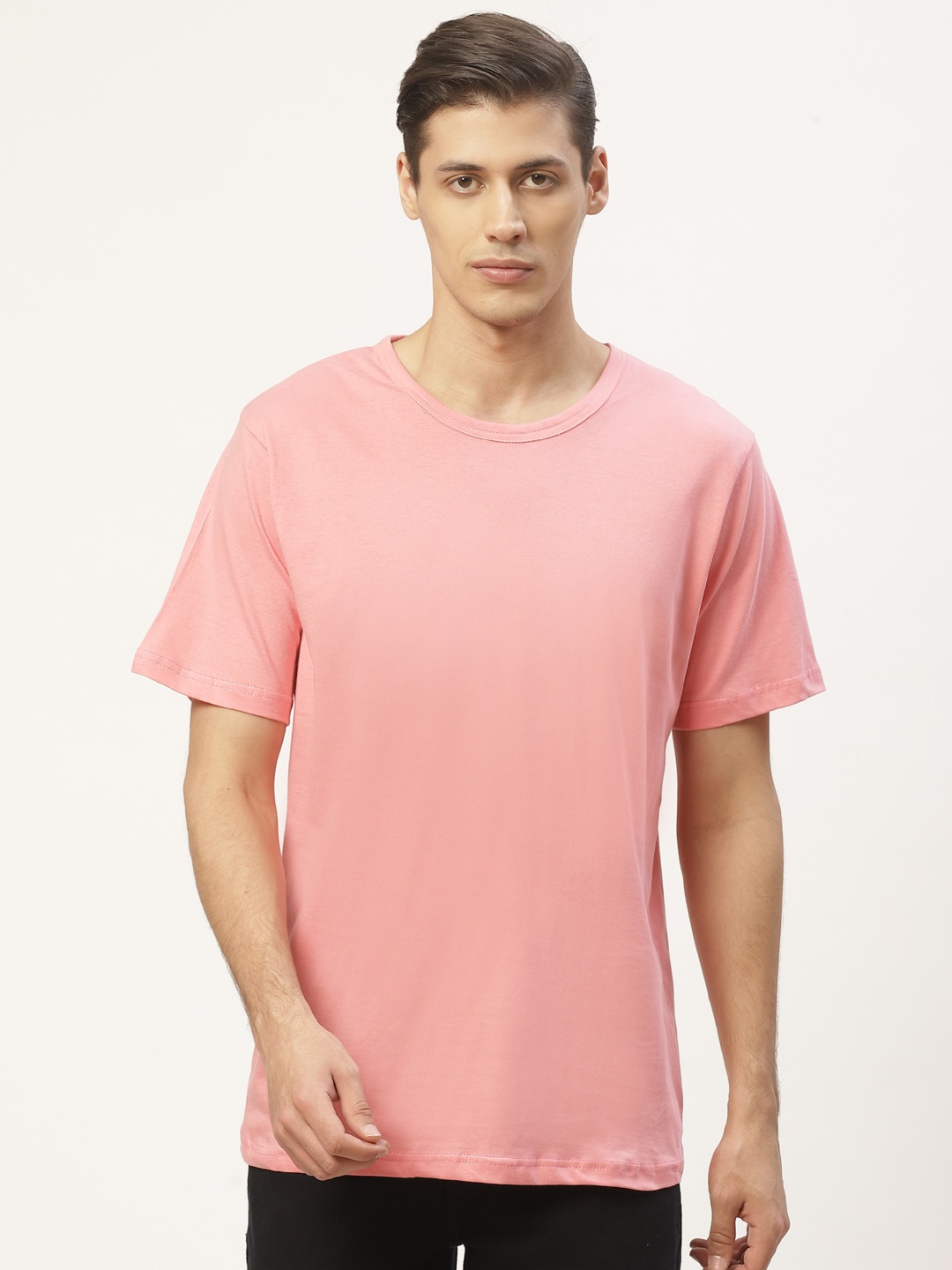 

PAUSE SPORT Men Pink Solid Round Neck T-shirt