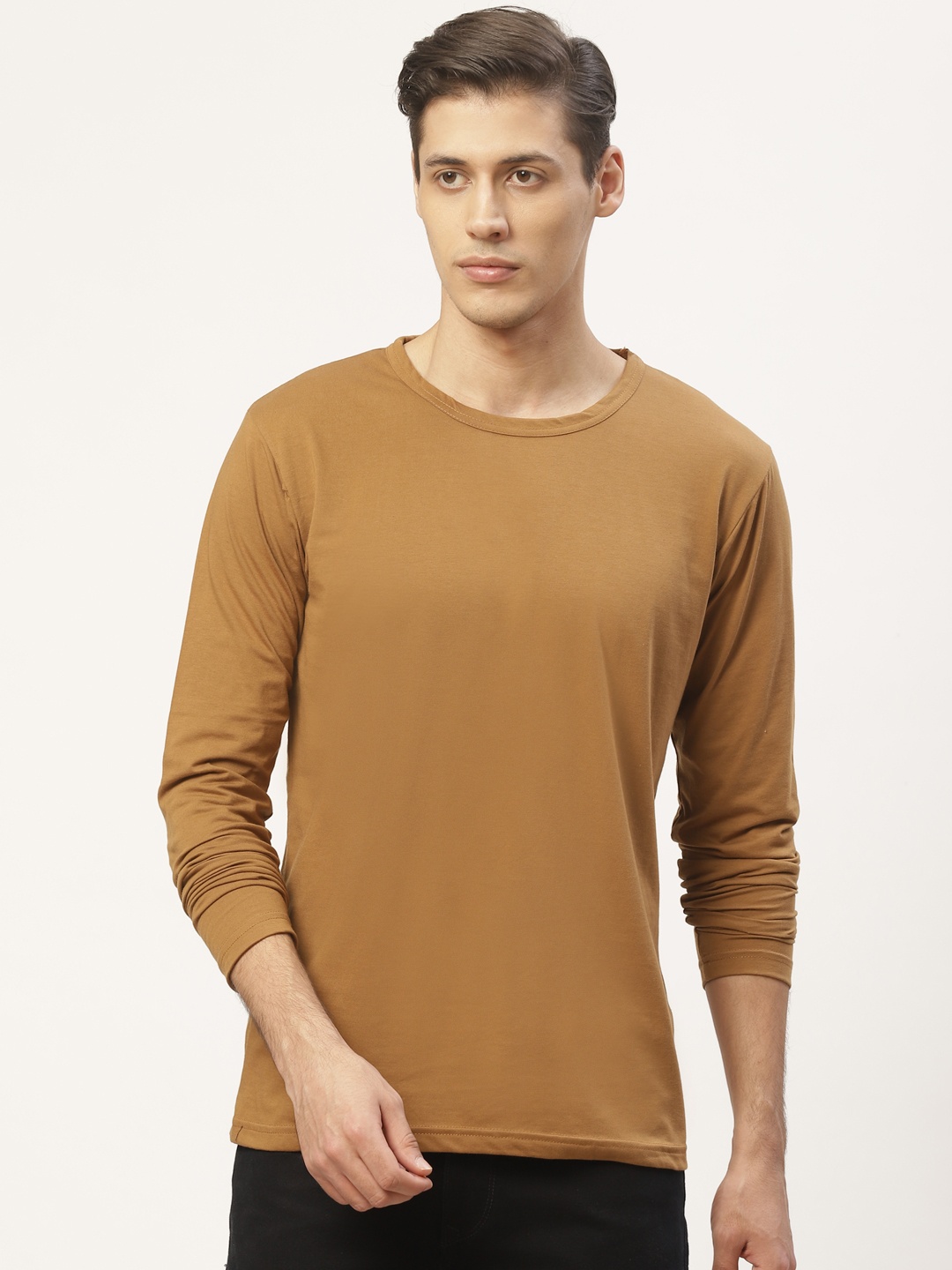 

PAUSE SPORT Men Olive Brown Solid Round Neck T-shirt