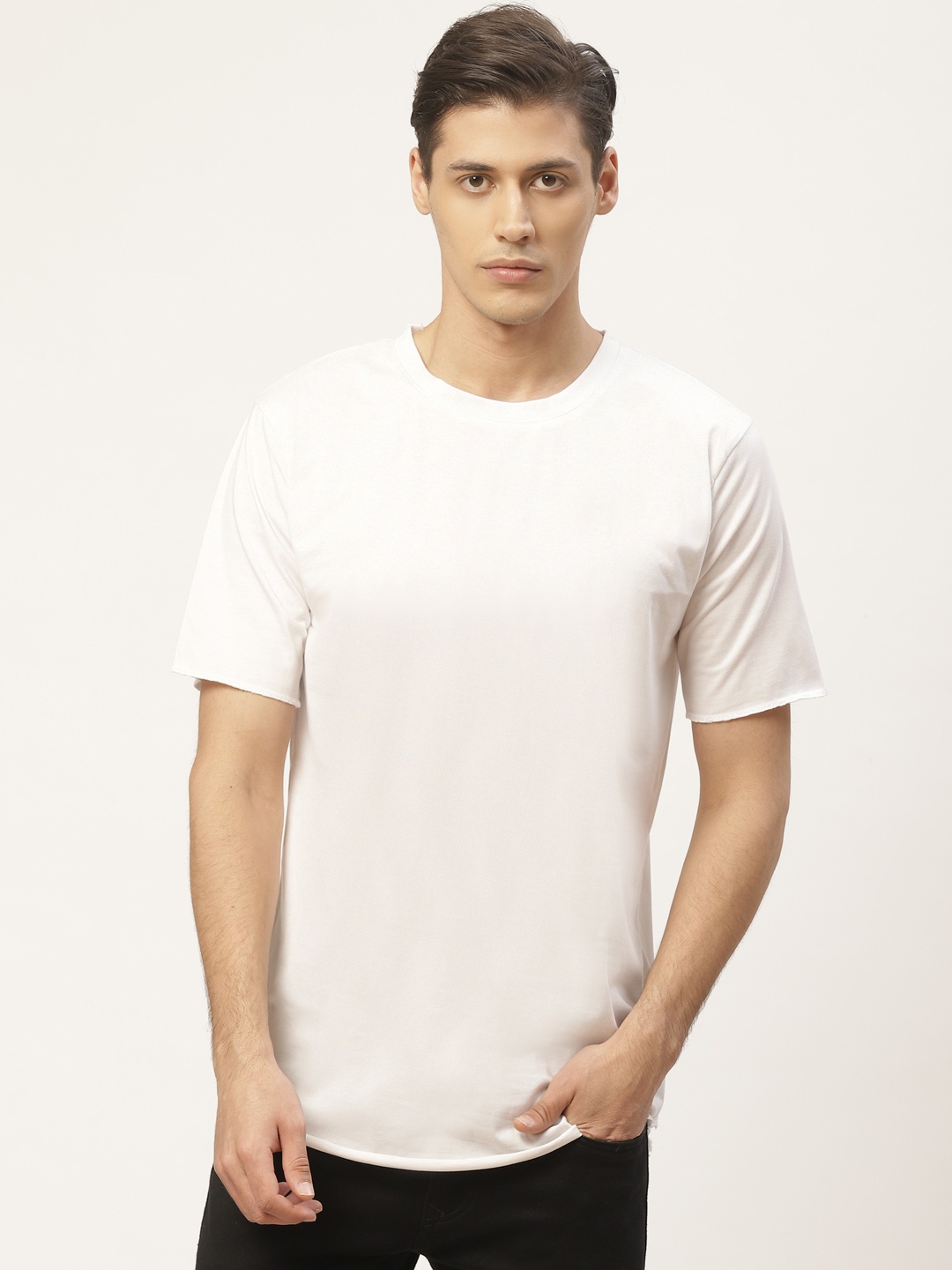 

PAUSE SPORT Men White Solid Round Neck T-shirt