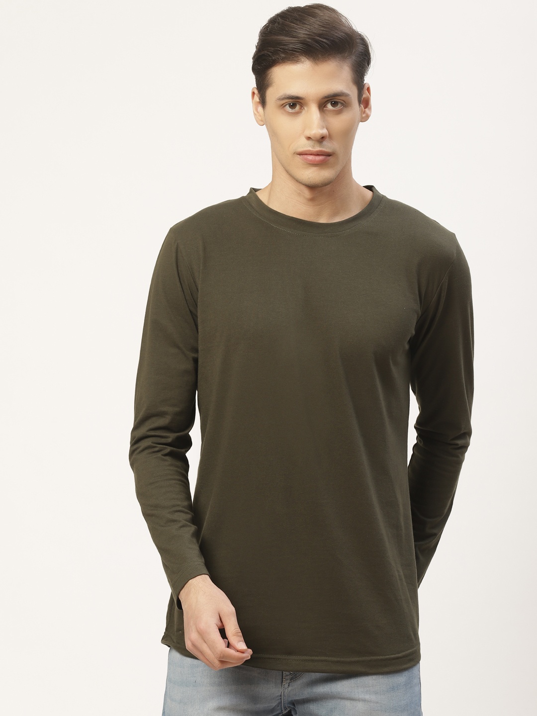 

PAUSE SPORT Men Olive Green Solid Round Neck T-shirt