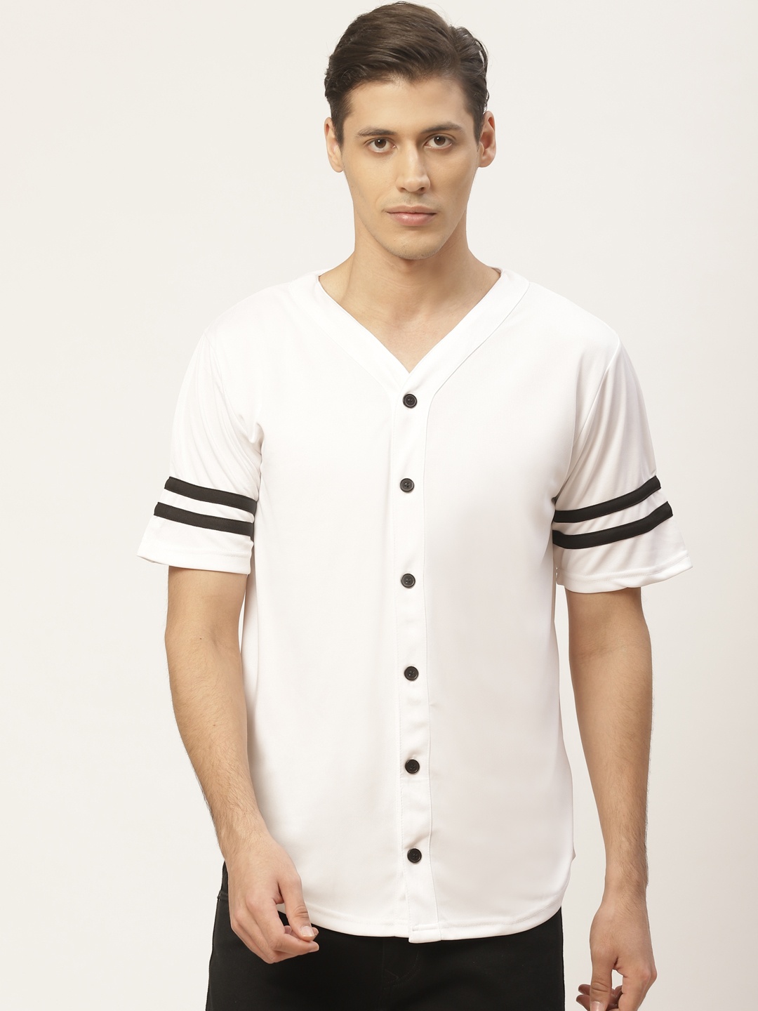 

PAUSE SPORT Men White Solid Collarless Knitted Shirt