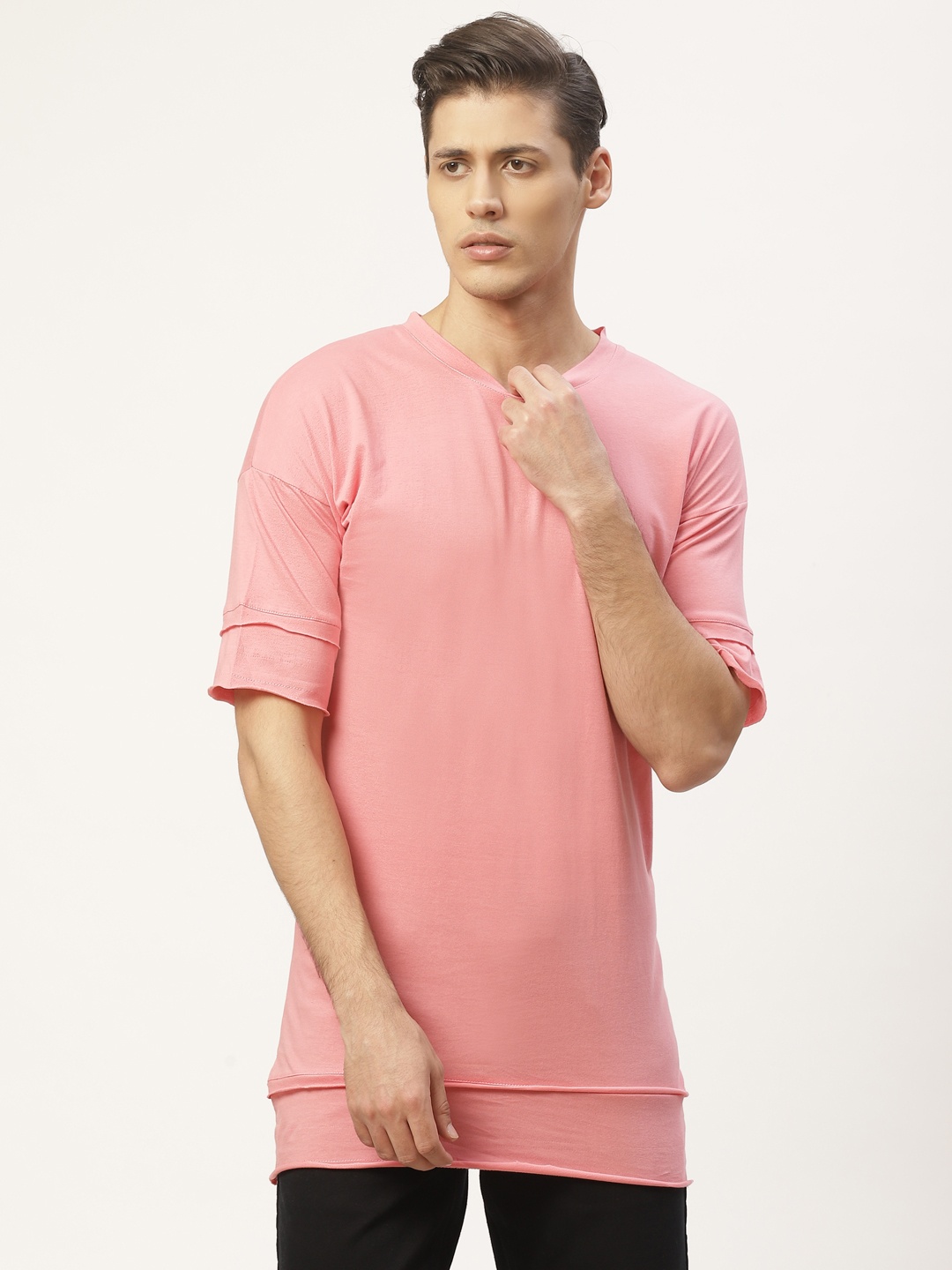 

PAUSE SPORT Men Pink Solid Round Neck Pure Cotton T-shirt
