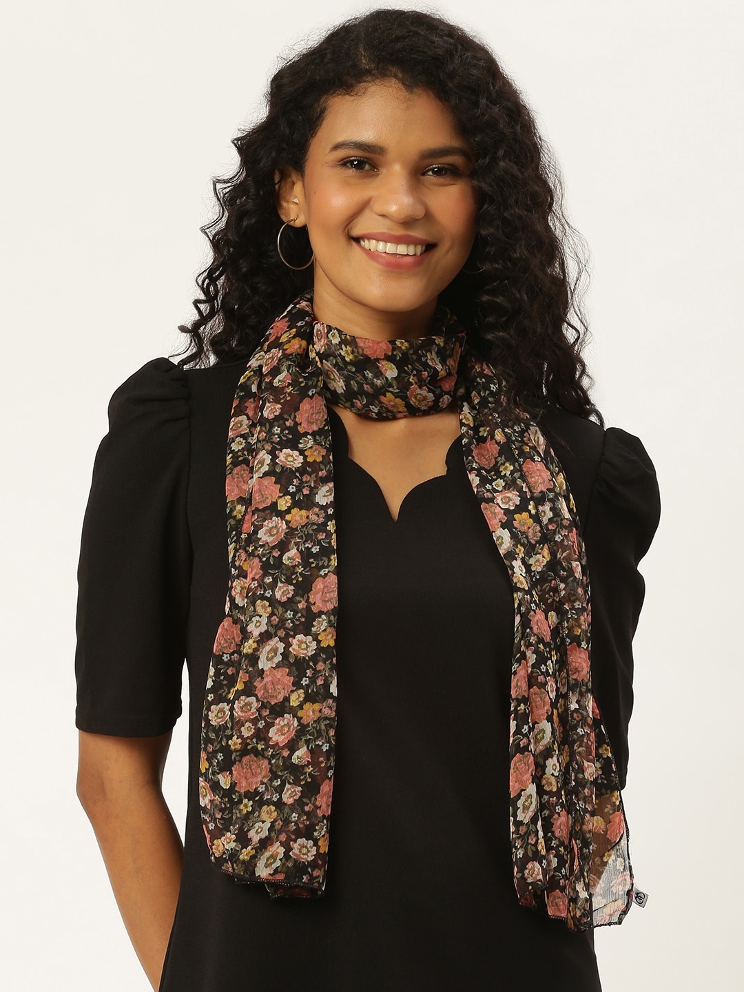 

Trend Arrest Women Black & Pink Floral Printed Stole