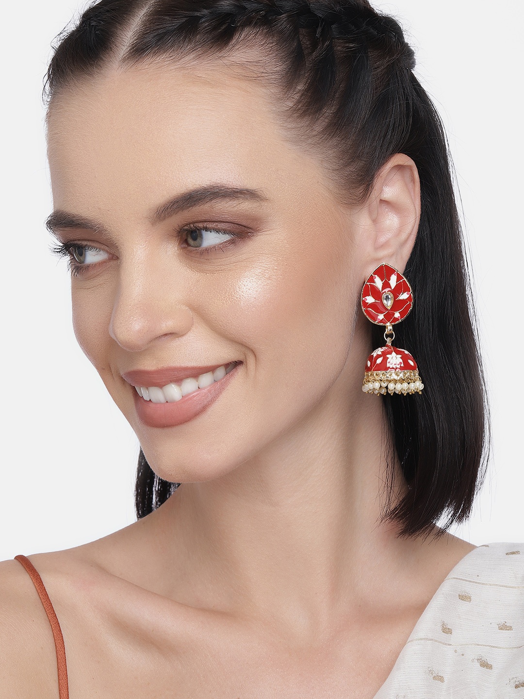 

LAIDA Red Gold Plated Enamelled Handcrafted Dome Shaped Jhumkas