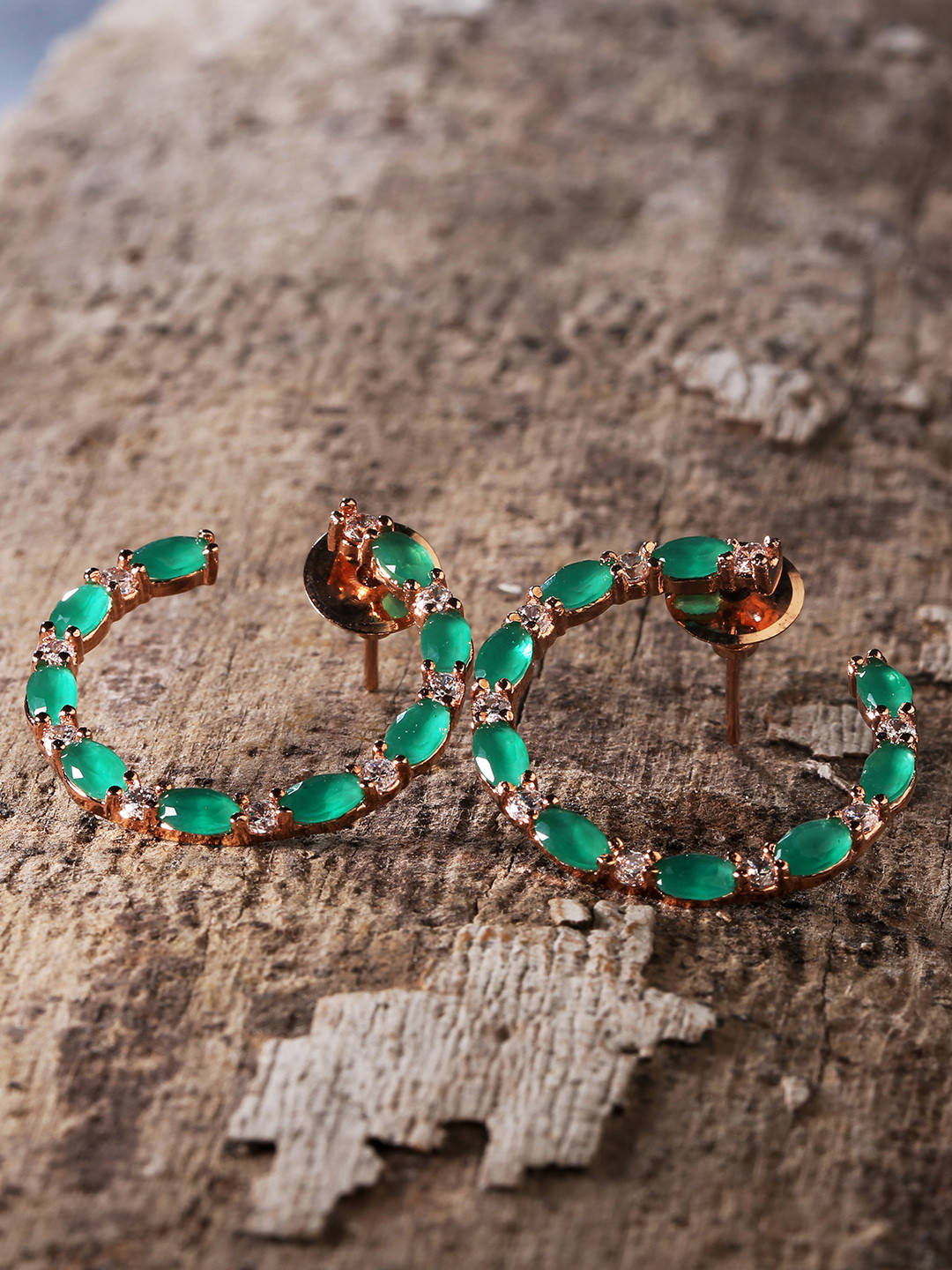 

LAIDA Green Rose Gold-Plated Green American Diamond Studded Handcrafted Circular Studs