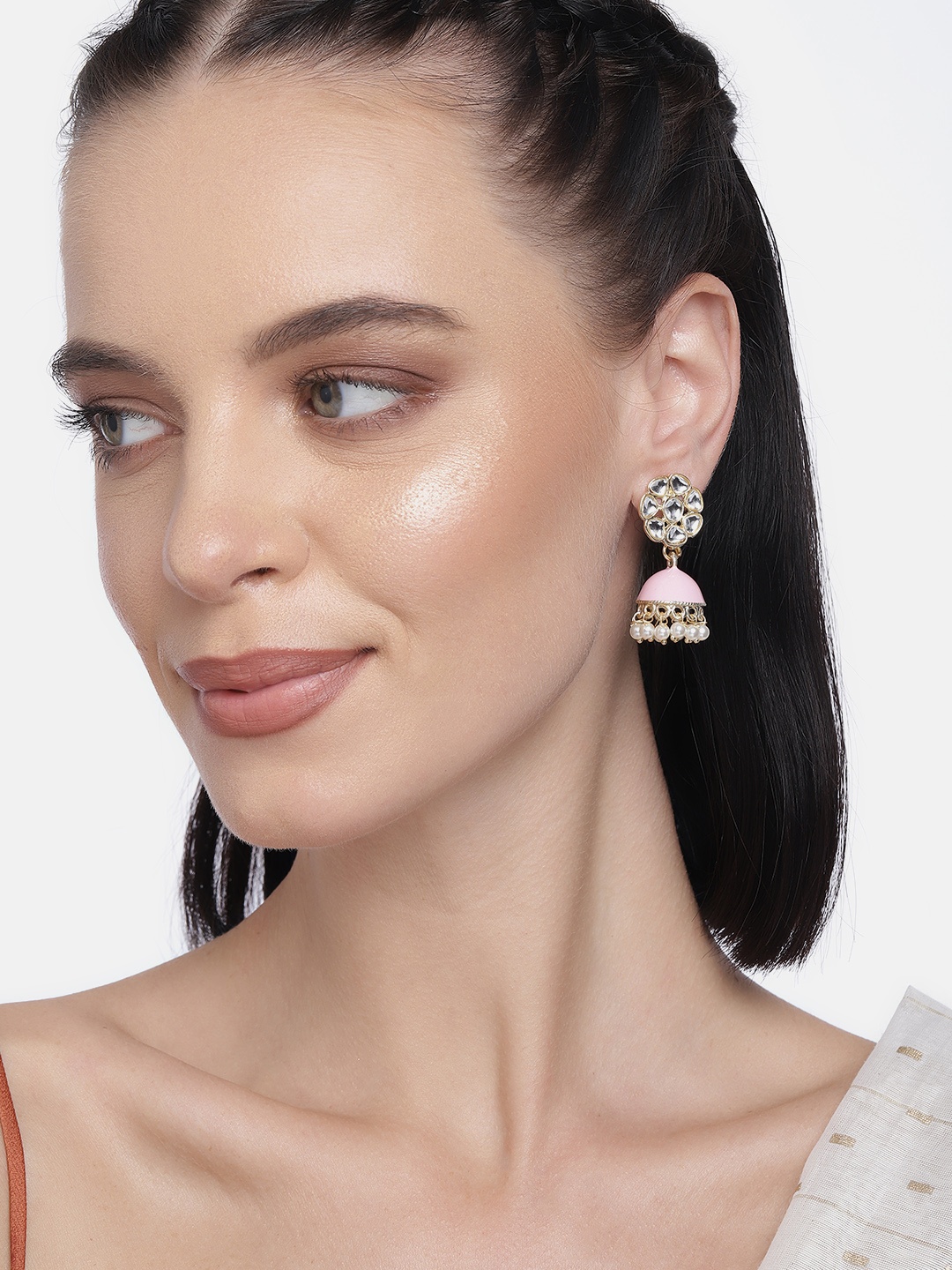 

LAIDA Pink Gold-Plated Dome Shaped Handcrafted Jhumkas