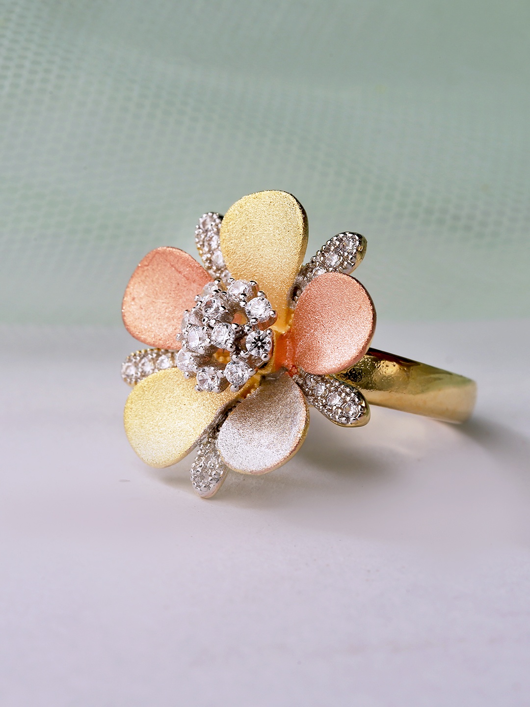 

LAIDA Gold-toned Gold Plated American Studded Handcrafted Finger Ring