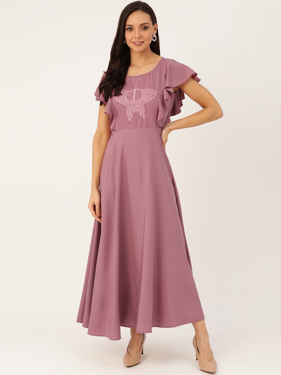 

U&F Women Dusty Pink Solid Maxi Dress