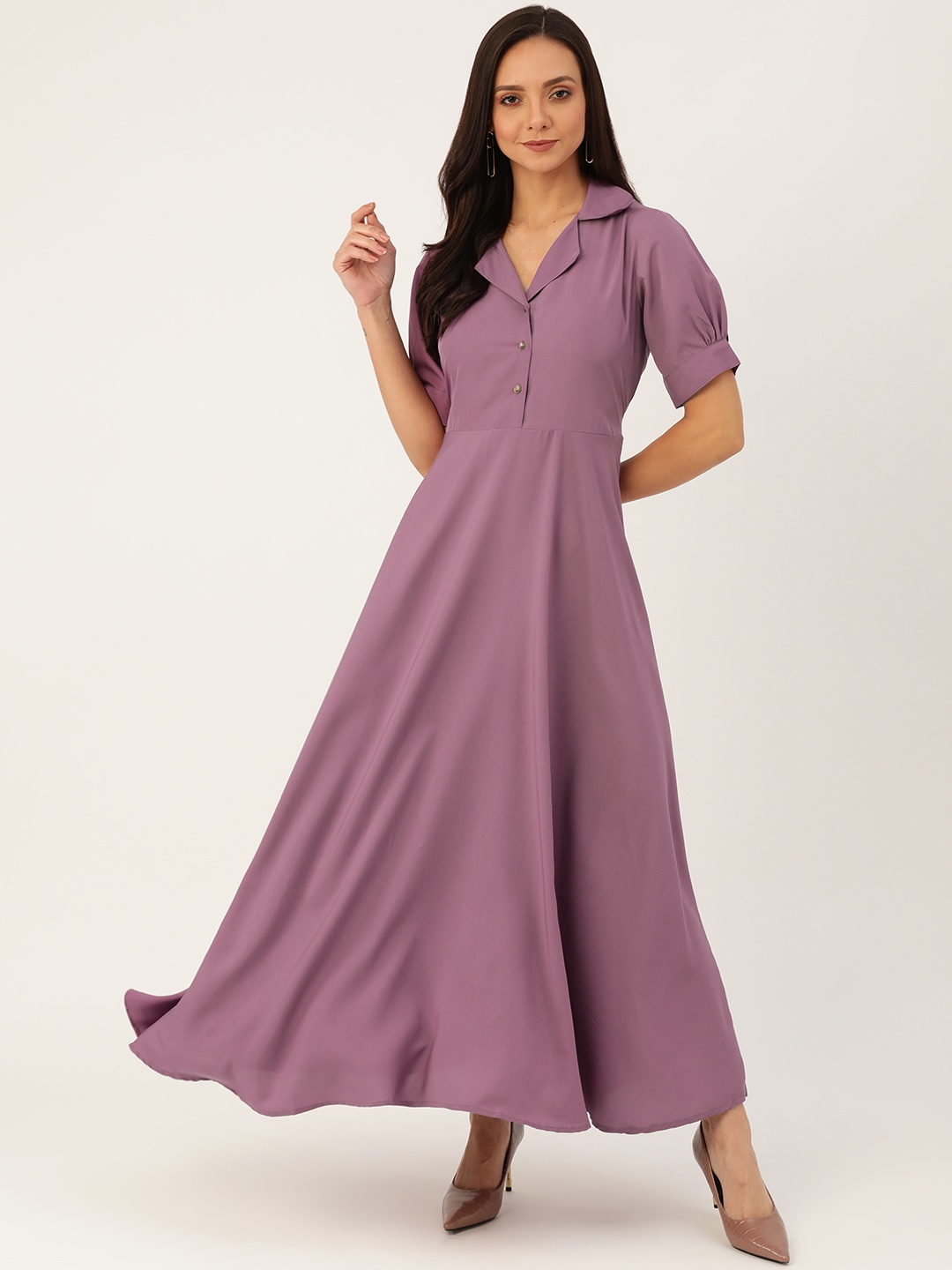 

U&F Purple Maxi Dress With Puff Sleeves