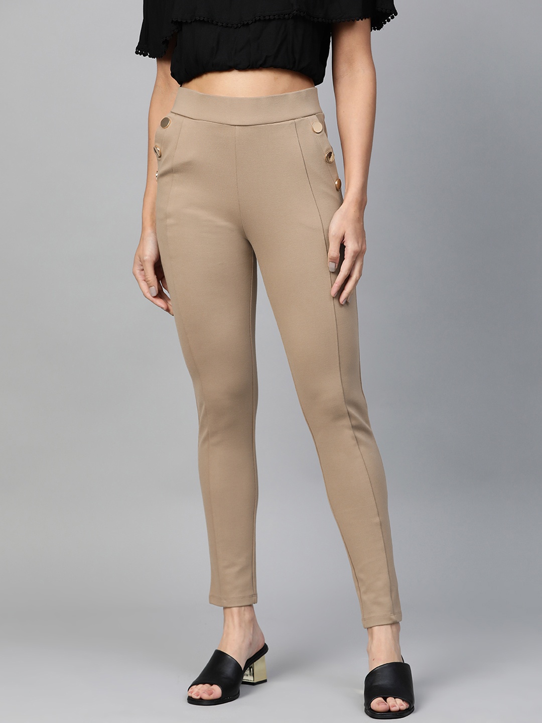 

Marks & Spencer Women Beige Solid Treggings