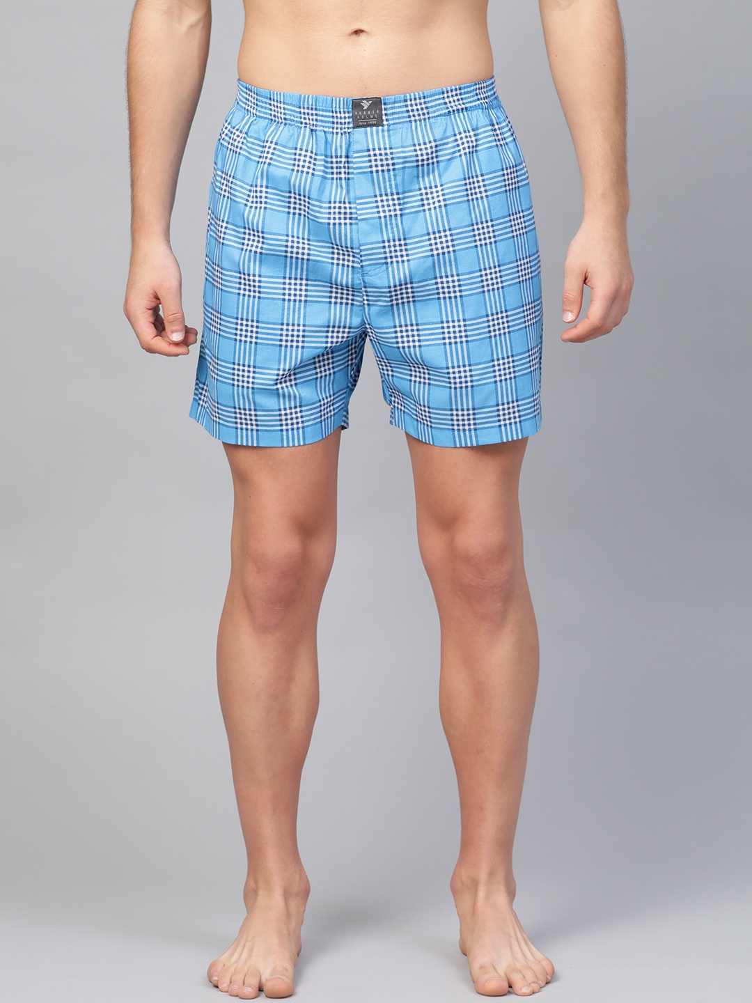 

Hubberholme Men Checked Pure Cotton Boxers, Blue