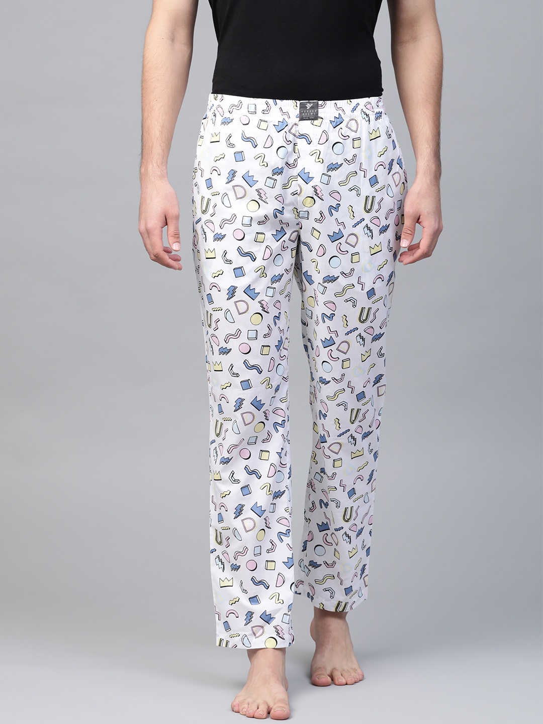

Hubberholme Men White & Blue Printed Lounge Pants