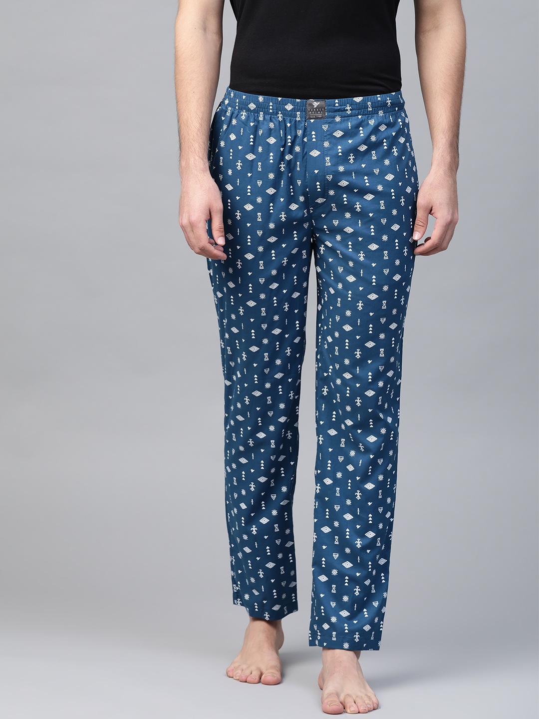 

Hubberholme Men Navy & White Printed Lounge Pants, Navy blue