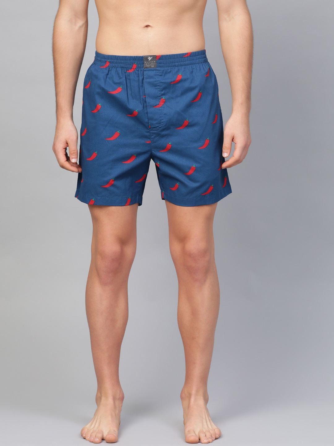 

Hubberholme Men Mi-Rise Quirky Print Pure Cotton Boxers 1511, Navy blue