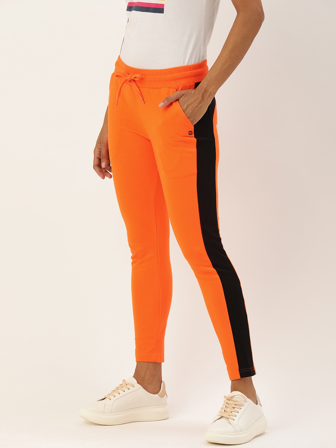 Genius18 Women Orange & Black Colourblocked Joggers