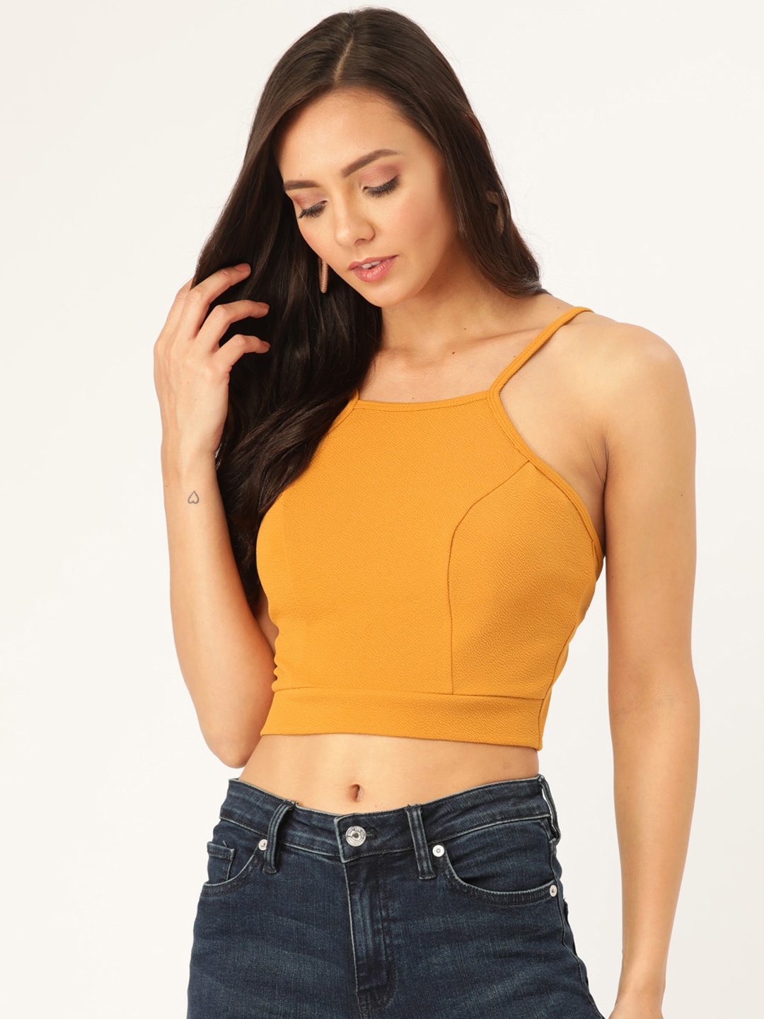 

Veni Vidi Vici Women Mustard Yellow Solid Crop Top