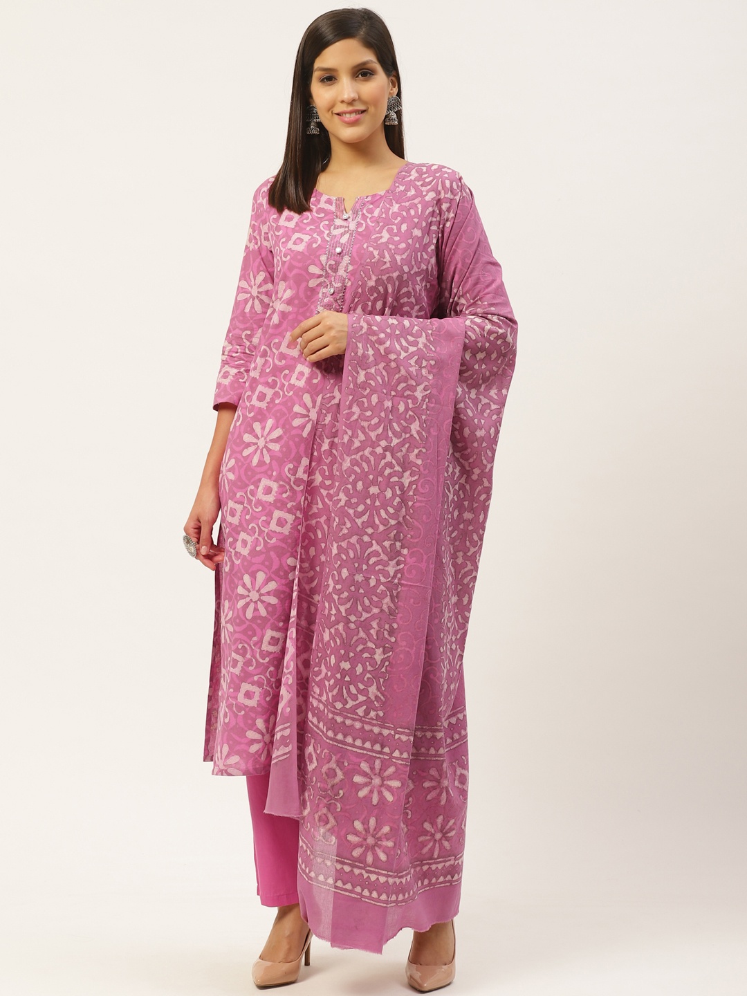 

Prakrti Women Pink Dabu Hand Block Print Sustainable Kurta with Trousers & Dupatta