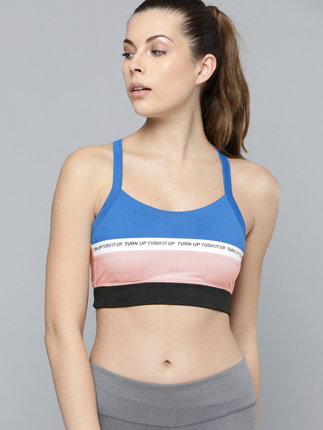 

HRX by Hrithik Roshan Blue & Peachskin Colourblocked Full Coverage Rapid-Dry Training Bra