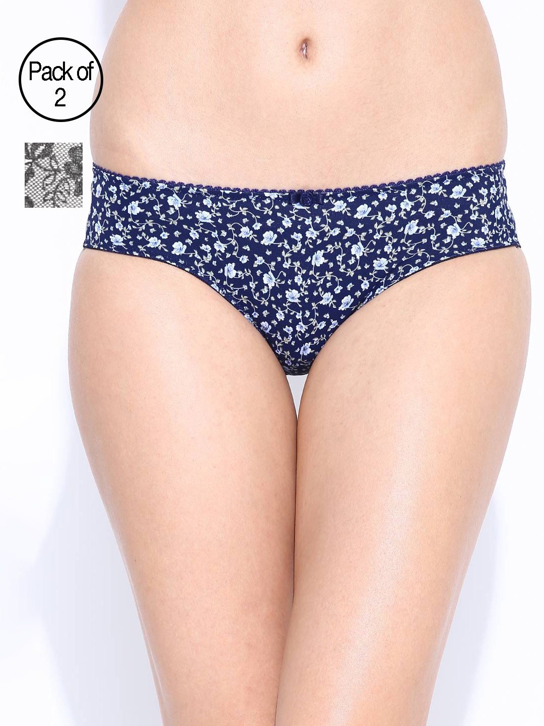 

Amante Women Pack of 2 Floral Briefs, Navy blue