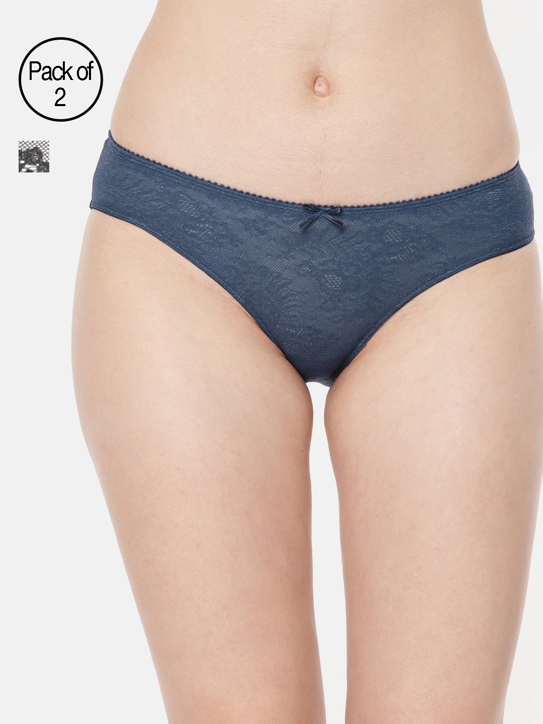 

Amante Women Pack of 2 Floral Lace Bikini Briefs, Navy blue