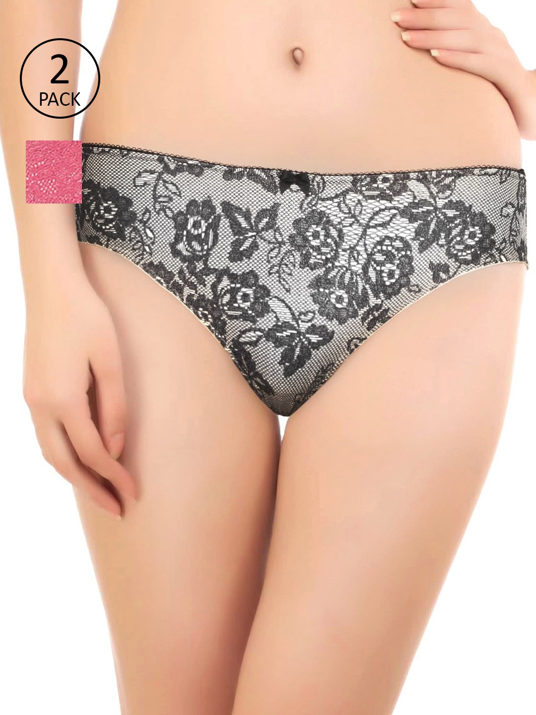 

Amante Women Pack of 2 Floral Lace Bikini Briefs, Black
