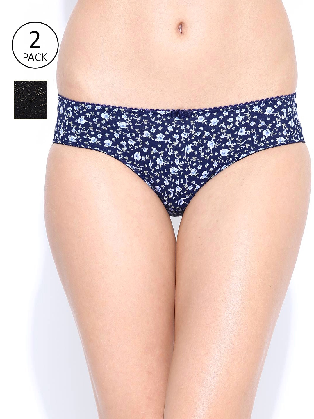 

Amante Women Pack of 2 Floral Briefs, Navy blue