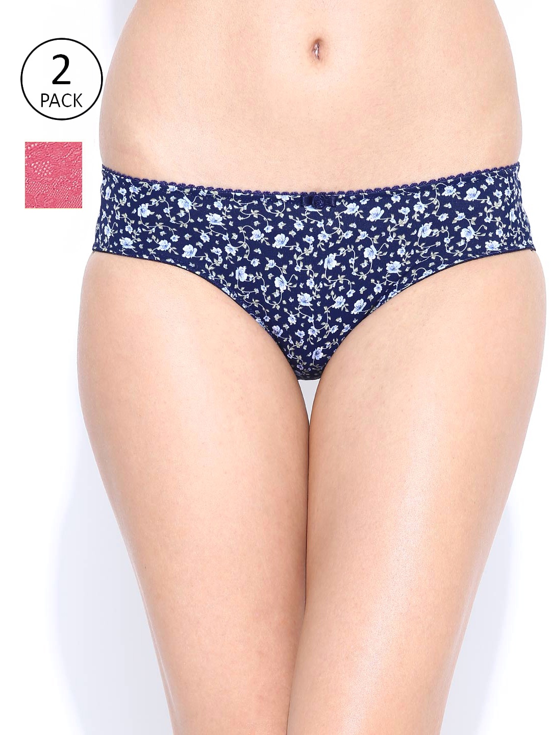 

Amante Women Pack of 2 Floral Briefs, Navy blue