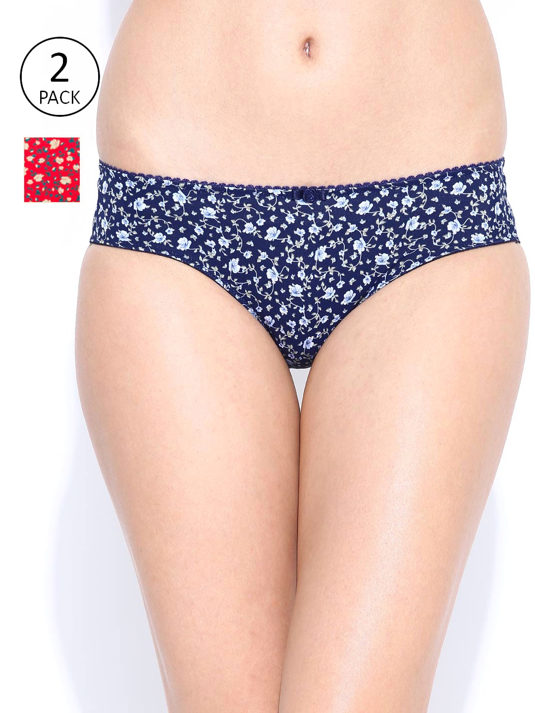 

Amante Women Pack of 2 Floral Print Briefs, Navy blue