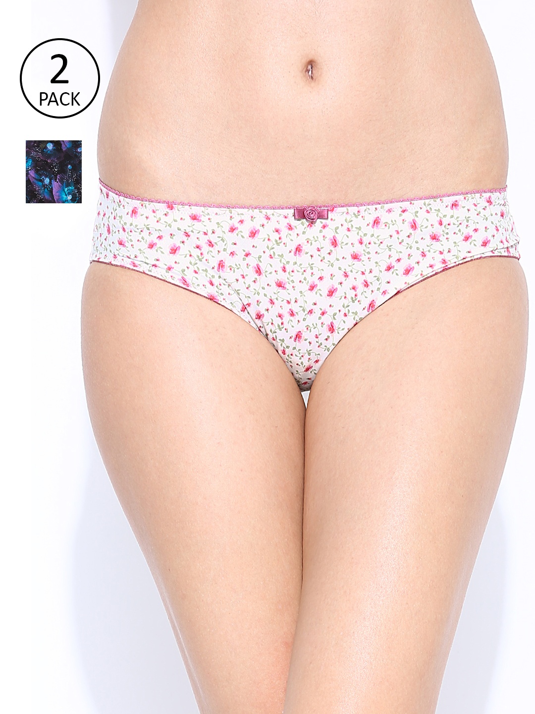 

Amante Women Pack of 2 Floral Print Basic Briefs, Navy blue