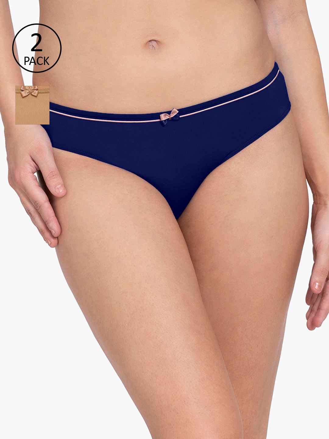

Amante Women Pack of 2 Solid Bikini Briefs, Navy blue