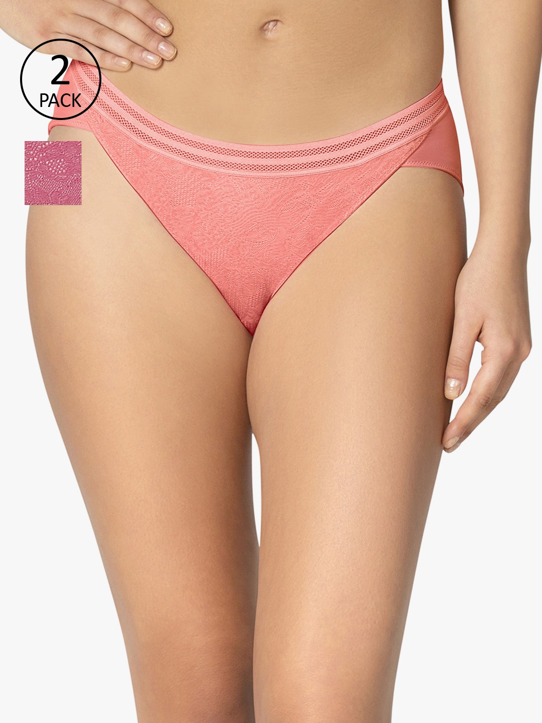 

Amante Women Pack of 2 Floral Lace Briefs, Pink
