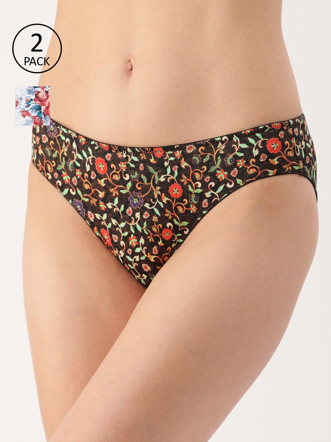 

Amante Women Pack of 2 Floral Print Briefs, Coffee brown