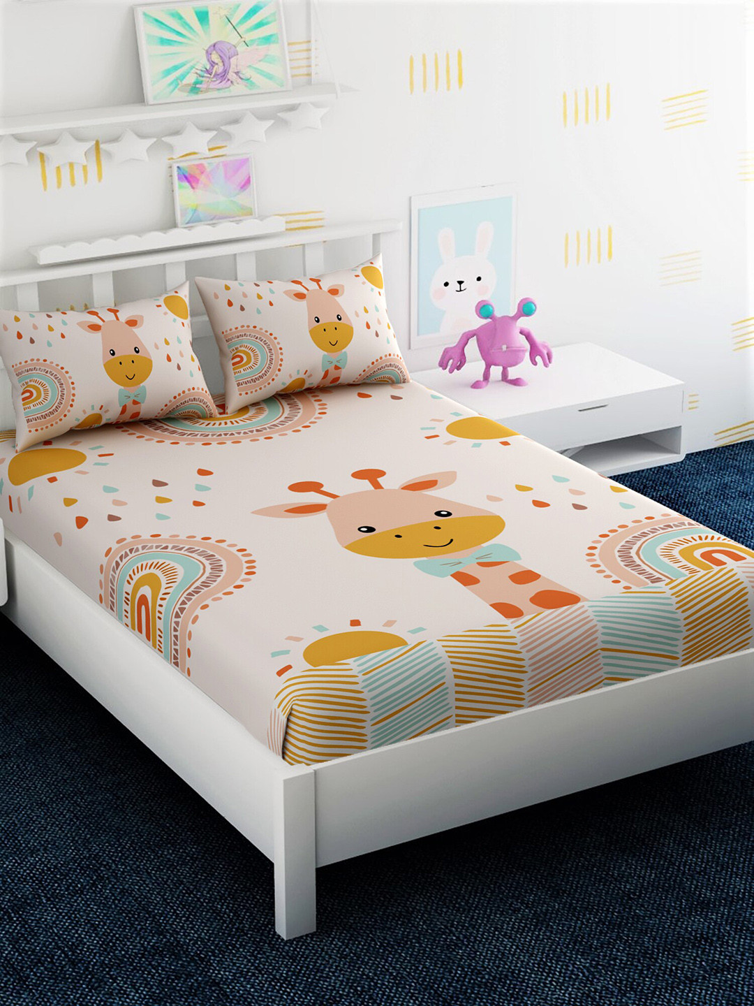 

EverHOME Multicoloured Pure Cotton Flat 210 TC Single Size Bedsheet with 1 Pillow Covers, Multi