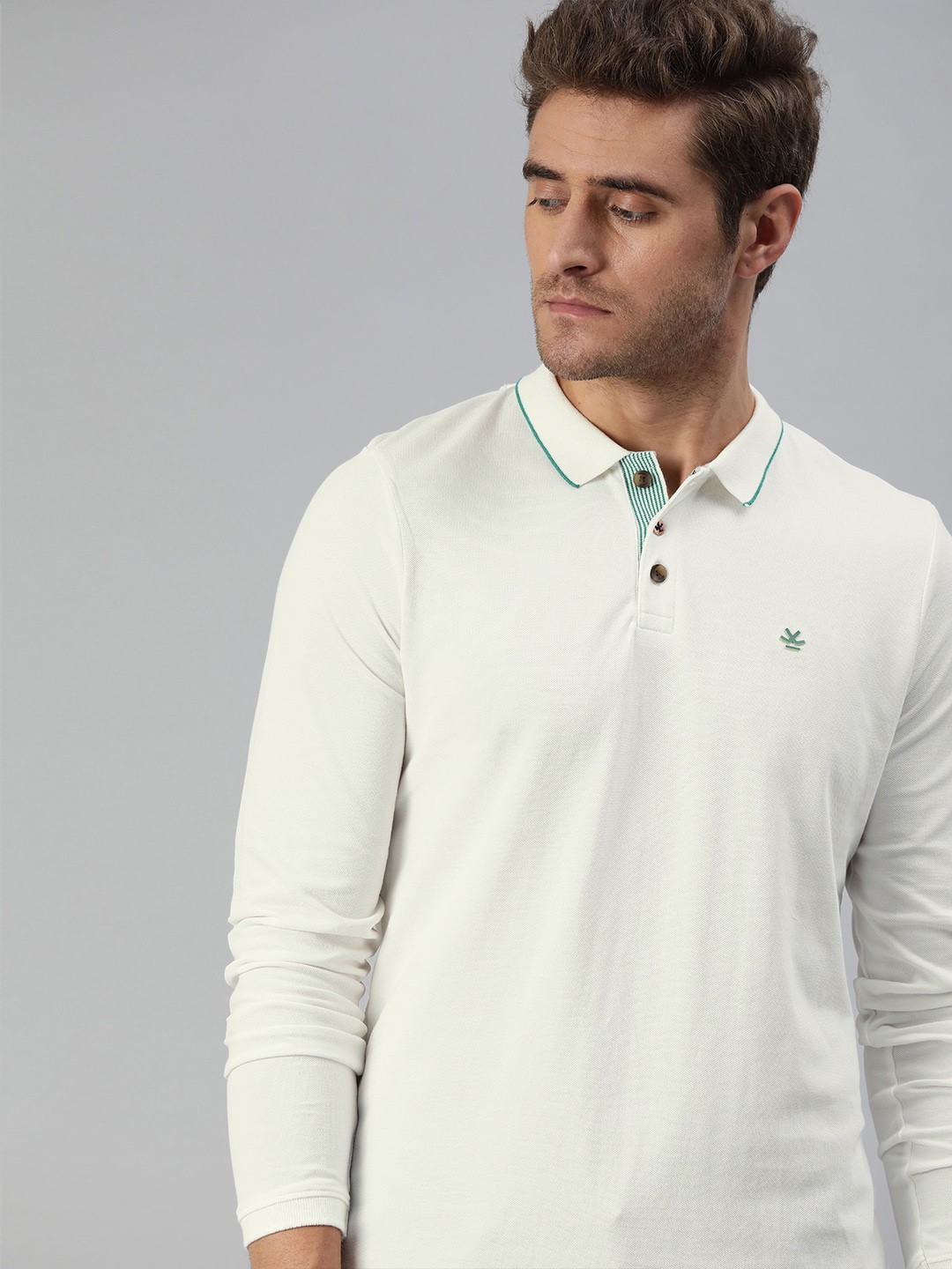 

WROGN Men White Slim Fit Solid Polo Collar Pure Cotton T-shirt