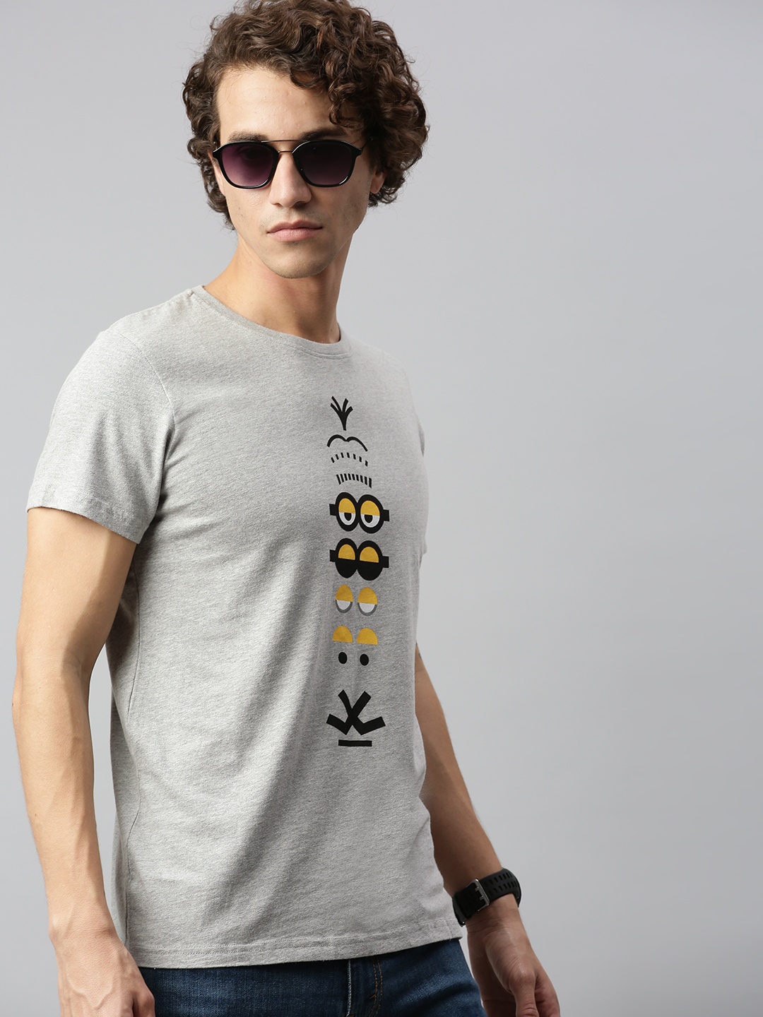 

WROGN Men Grey Printed Round Neck T-shirt