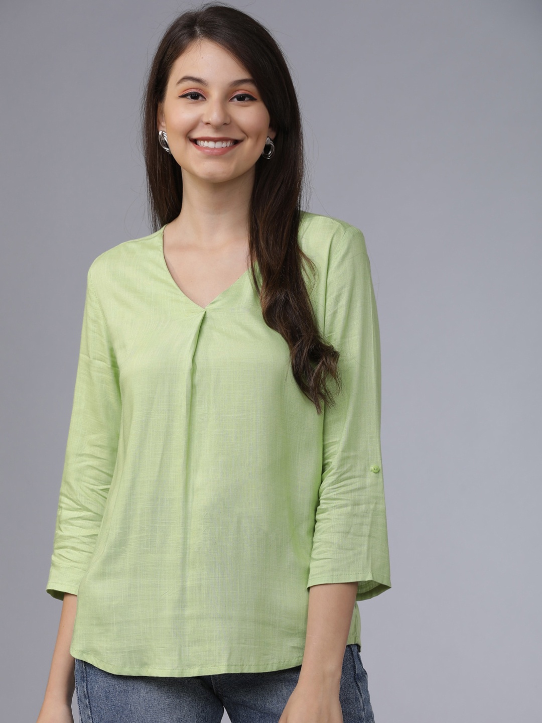 

Tokyo Talkies Women Green Solid Top