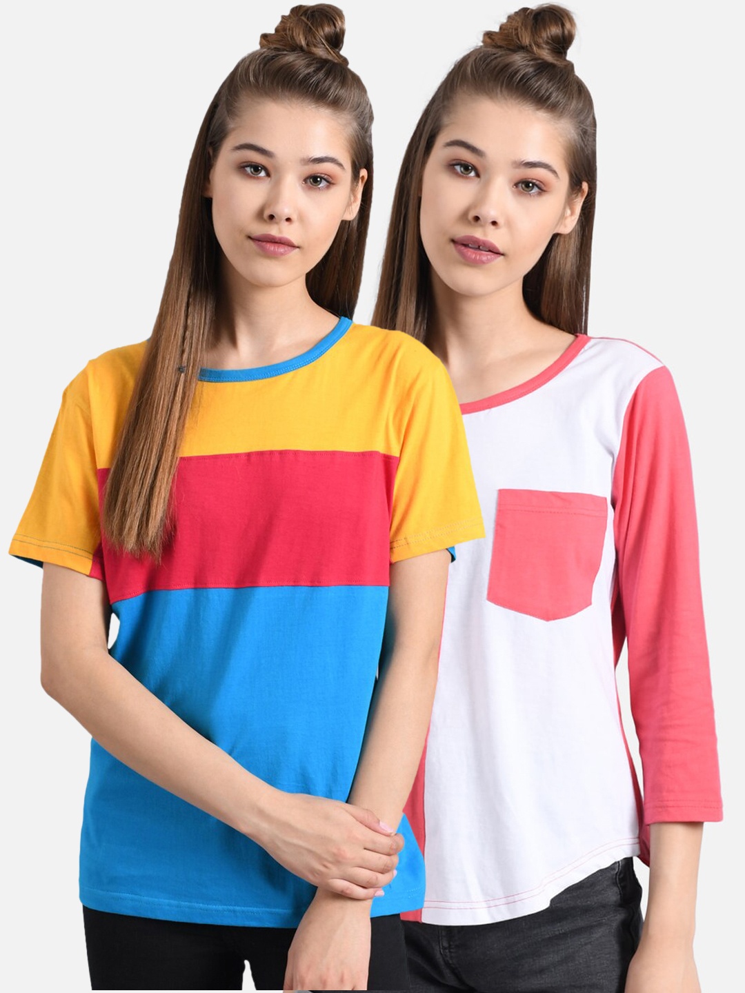 

Kotty Women Multicoloured Colourblocked Round Neck T-shirt, Multi