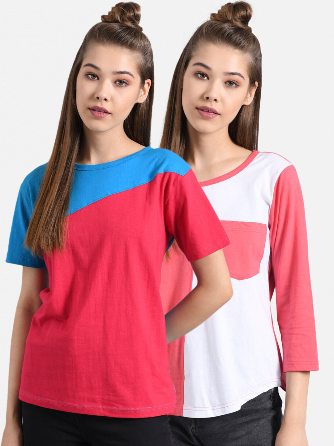 

Kotty Women Set of 2 Round Neck T-shirts, Pink