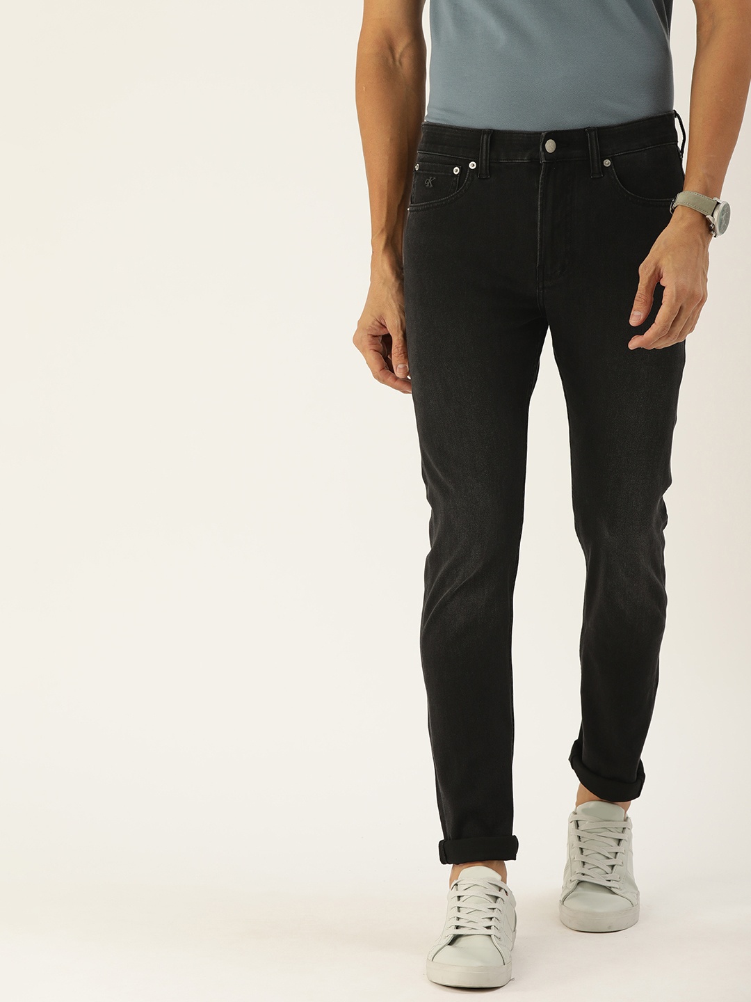 

Calvin Klein Jeans Men Grey 016 Skinny Freecross Fit Mid-Rise Clean Look Stretchable Jeans