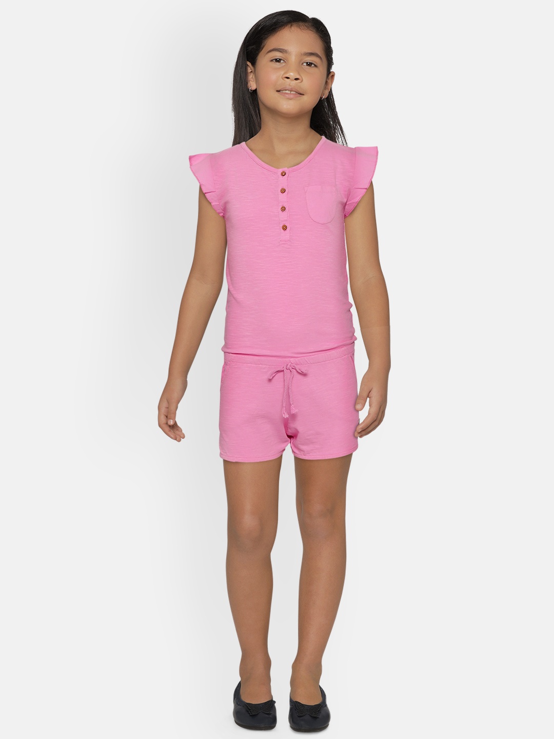 

Pepe Jeans Girls Pink Solid Pure Cotton Playsuit