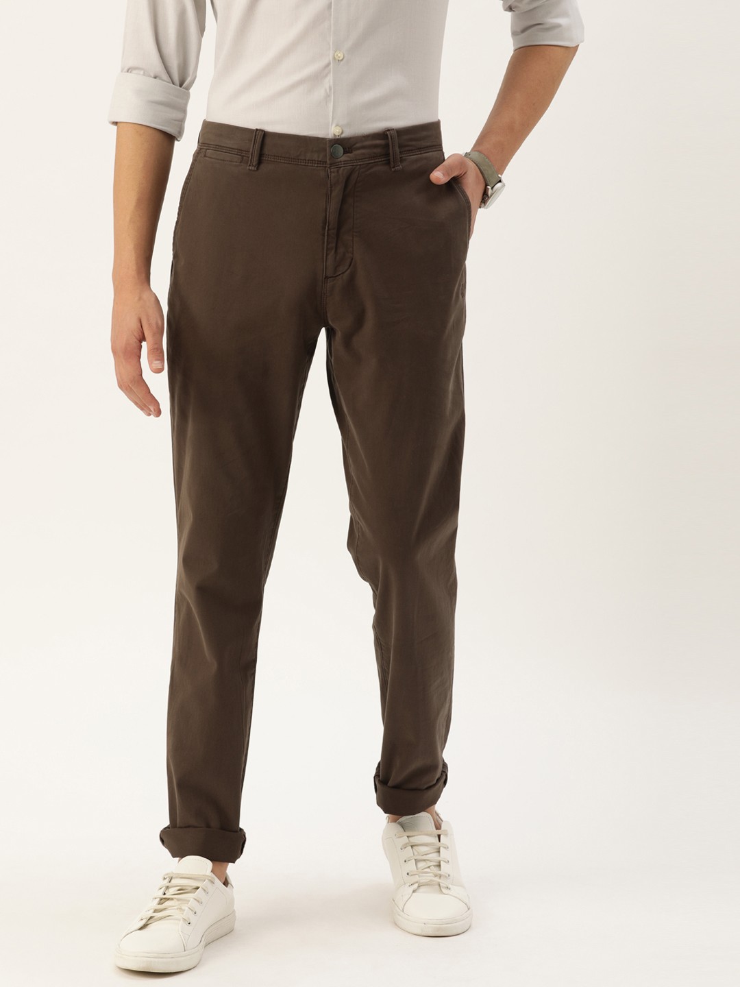 

Calvin Klein Jeans Men Coffee Brown Slim Fit Solid Chinos