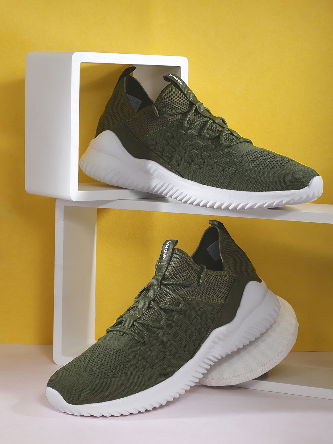 

WROGN Men Olive Green Running Shoes