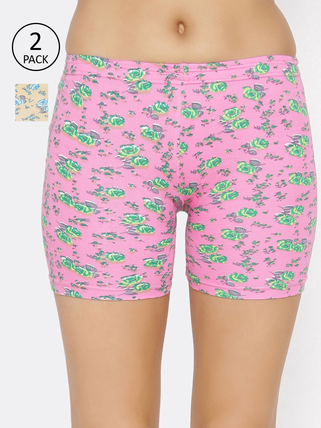 

Lady Lyka Women Pack Of 2 Printed Boy Shorts C-SHORT-PT-17-18, Tan