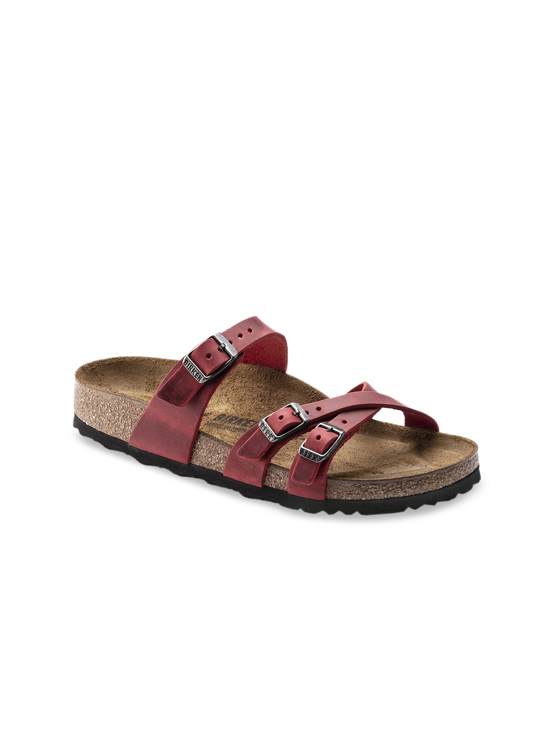 

Birkenstock Women Maroon Leather Franca Narrow Width Flats