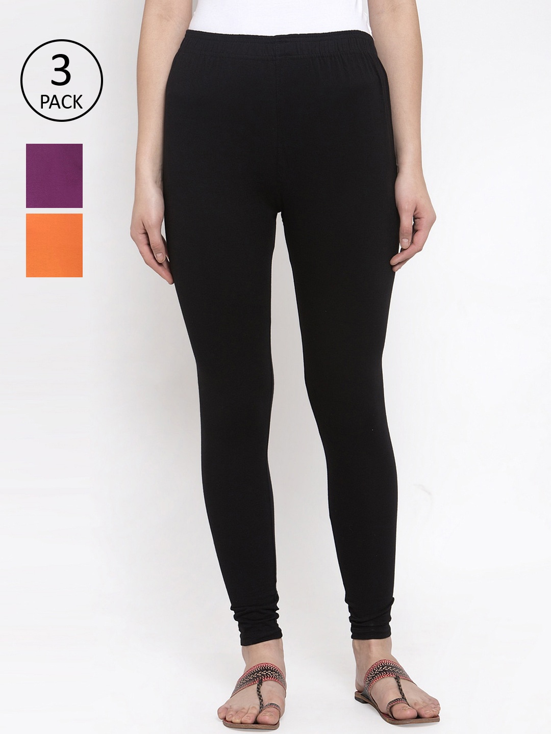 

TAG 7 Women Pack Of 3 Solid Leggings, Black