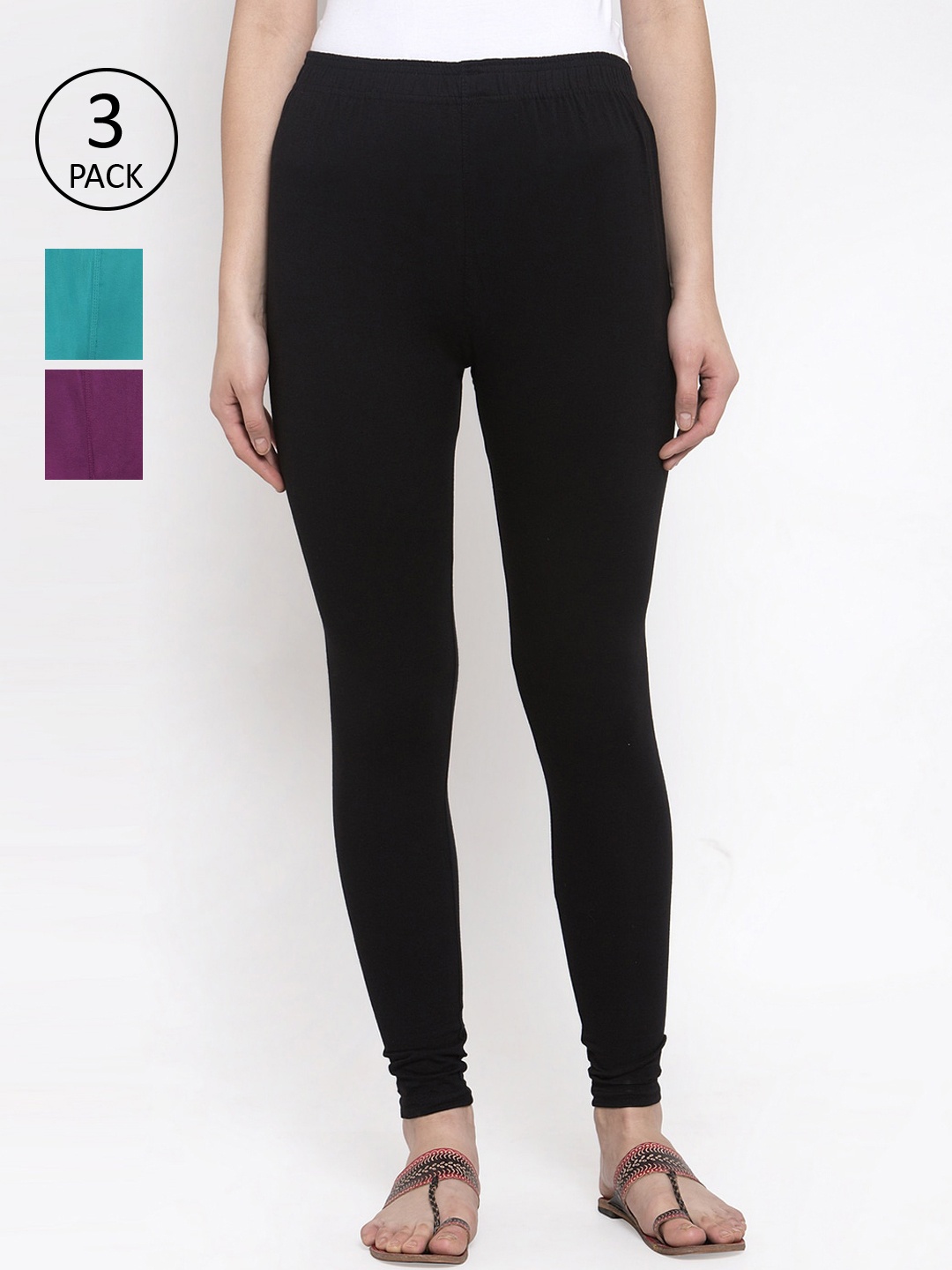 

TAG 7 Women Pack Of 3 Solid Leggings, Black