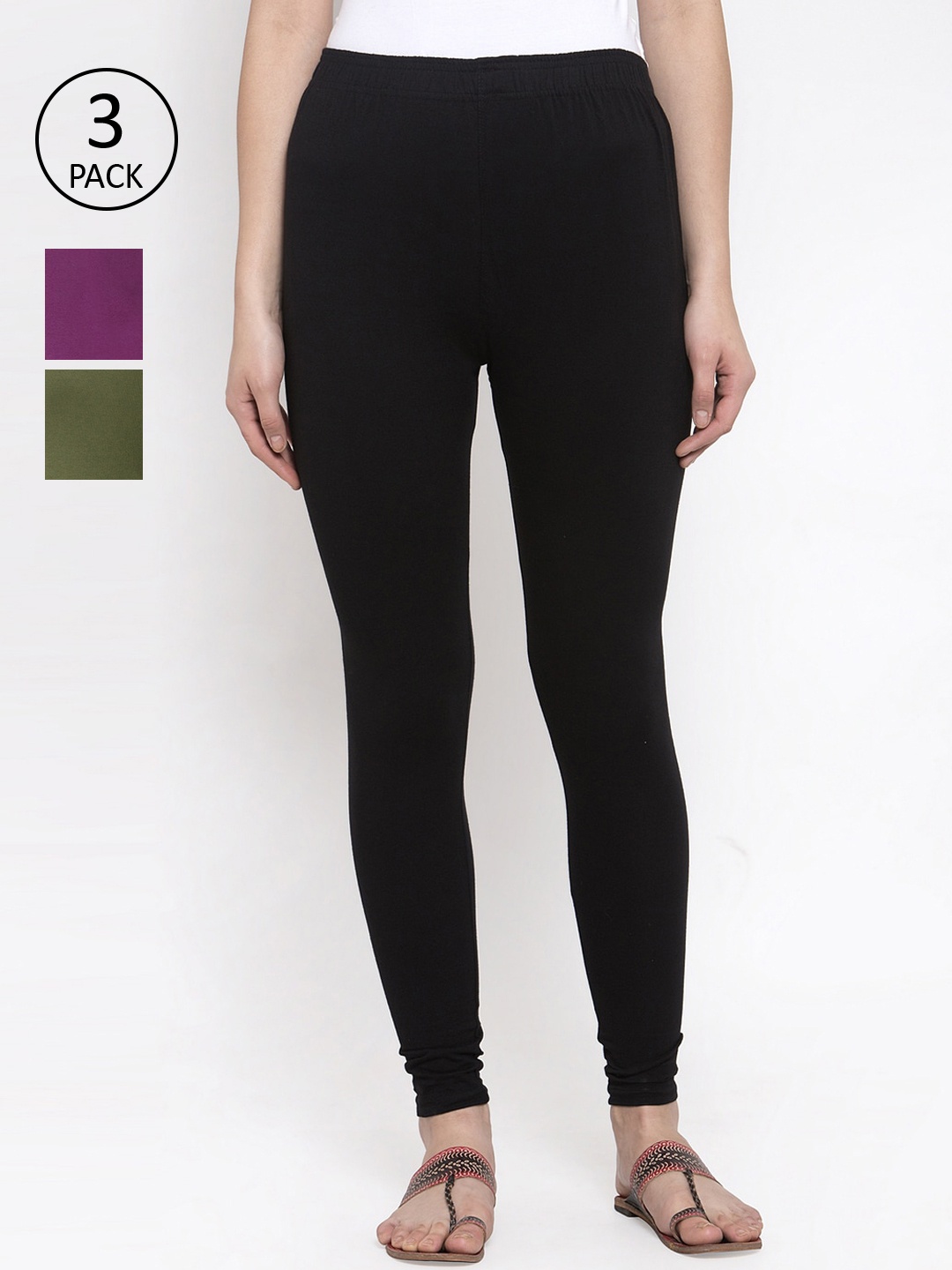 

TAG 7 Women Pack Of 3 Solid Leggings, Black